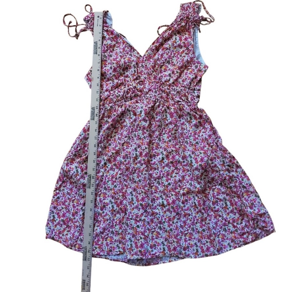 Time & Tru Pink Multicolor Floral Elastic Waist Mini Dress Sleeveless Medium - Picture 11 of 11